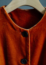 Load image into Gallery viewer, Fashion Orange O-Neck Button Patchwork Silk Velour Coats Spring