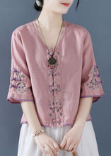 Load image into Gallery viewer, Fashion Pink Embroideried Button Shirts Half Sleeve