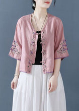 Load image into Gallery viewer, Fashion Pink Embroideried Button Shirts Half Sleeve