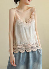 Load image into Gallery viewer, Fashion Pink Embroideried Lace Hollow Out Summer Cotton Vest Sleeveless