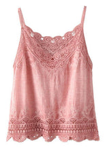 Load image into Gallery viewer, Fashion Pink Embroideried Lace Hollow Out Summer Cotton Vest Sleeveless