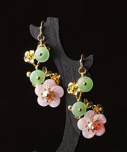 Load image into Gallery viewer, Fashion Pink Green Pearl Shell Flower Chalcedony Drop Earrings