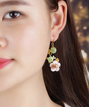 Load image into Gallery viewer, Fashion Pink Green Pearl Shell Flower Chalcedony Drop Earrings