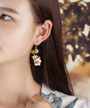 Load image into Gallery viewer, Fashion Pink Green Pearl Shell Flower Chalcedony Drop Earrings