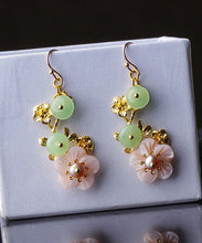 Load image into Gallery viewer, Fashion Pink Green Pearl Shell Flower Chalcedony Drop Earrings