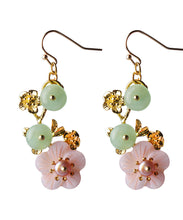 Load image into Gallery viewer, Fashion Pink Green Pearl Shell Flower Chalcedony Drop Earrings