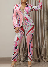 Load image into Gallery viewer, Fashion Pink Notched Print Spandex Coat And Pants Two Piece Set Fall