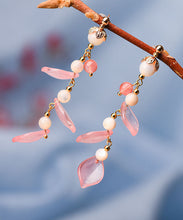 Load image into Gallery viewer, Fashion Pink Petal Crystal 14K Gold Drop Earrings