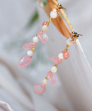 Load image into Gallery viewer, Fashion Pink Petal Crystal 14K Gold Drop Earrings