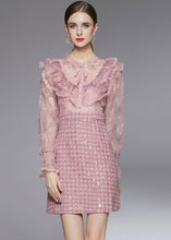 Load image into Gallery viewer, Fashion Pink Sequins Embroideried Patchwork Ruffles Dress Fall