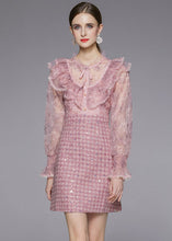 Load image into Gallery viewer, Fashion Pink Sequins Embroideried Patchwork Ruffles Dress Fall