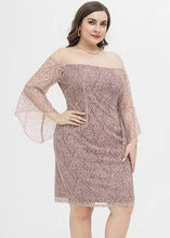 Load image into Gallery viewer, Fashion Pink Slash Neck Lace Mid Dress Short Sleeve