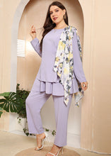 Load image into Gallery viewer, Fashion Purple Asymmetrical Design Print Patchwork Chiffon Two Piece Suit Set Fall