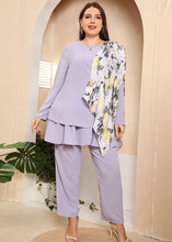 Load image into Gallery viewer, Fashion Purple Asymmetrical Design Print Patchwork Chiffon Two Piece Suit Set Fall