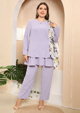 Load image into Gallery viewer, Fashion Purple Asymmetrical Design Print Patchwork Chiffon Two Piece Suit Set Fall