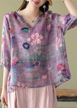 Load image into Gallery viewer, Fashion Purple Casual retro Print Fall Half Sleeve Shirt Top