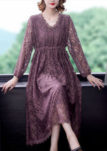 Load image into Gallery viewer, Fashion Purple V Neck Cinched Lace Holiday Dress Spring