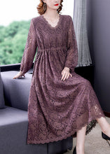 Load image into Gallery viewer, Fashion Purple V Neck Cinched Lace Holiday Dress Spring