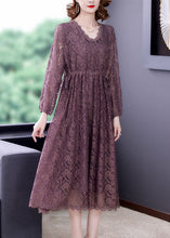 Load image into Gallery viewer, Fashion Purple V Neck Cinched Lace Holiday Dress Spring