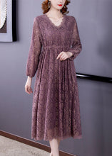 Load image into Gallery viewer, Fashion Purple V Neck Cinched Lace Holiday Dress Spring