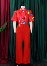 Load image into Gallery viewer, Fashion Red Bow Print Cotton Tops And Wide Leg Pants Two Pieces Set Summer