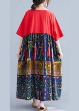 Load image into Gallery viewer, Fashion Red O-Neck Patchwork Print Pockets Summer Maxi Dresses