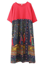 Load image into Gallery viewer, Fashion Red O-Neck Patchwork Print Pockets Summer Maxi Dresses