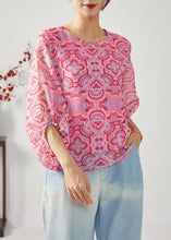 Load image into Gallery viewer, Fashion Rose Oversized Print Chiffon Shirt Top Bracelet Sleeve