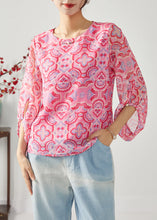 Load image into Gallery viewer, Fashion Rose Oversized Print Chiffon Shirt Top Bracelet Sleeve