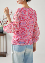 Load image into Gallery viewer, Fashion Rose Oversized Print Chiffon Shirt Top Bracelet Sleeve