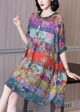 Load image into Gallery viewer, Fashion Ruffled Print Button Side Open Linen Vacation Dresses Half Sleeve