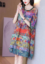 Load image into Gallery viewer, Fashion Ruffled Print Button Side Open Linen Vacation Dresses Half Sleeve