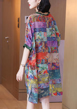 Load image into Gallery viewer, Fashion Ruffled Print Button Side Open Linen Vacation Dresses Half Sleeve