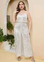 Load image into Gallery viewer, Fashion Silvery Patchwork Sequins Spaghetti Strap Straight Jumpsuits Sleeveless