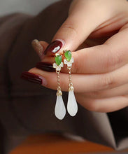 Load image into Gallery viewer, Fashion White Sterling Silver Overgild Jade Magnolia Drop Earrings