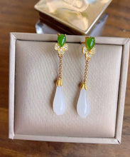 Load image into Gallery viewer, Fashion White Sterling Silver Overgild Jade Magnolia Drop Earrings