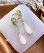 Load image into Gallery viewer, Fashion White Sterling Silver Overgild Jade Magnolia Drop Earrings