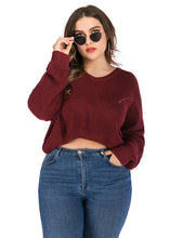 Load image into Gallery viewer, Fashion Wine Red Thick O-Neck Knit Sweater Long Sleeve