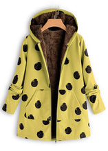 Load image into Gallery viewer, Fashion Yellow Hooded Dot Print Patchwork Warm Fleece Coats Fall