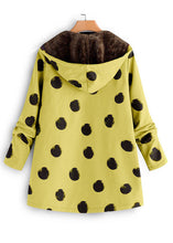 Load image into Gallery viewer, Fashion Yellow Hooded Dot Print Patchwork Warm Fleece Coats Fall