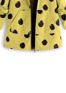 Fashion Yellow Hooded Dot Print Patchwork Warm Fleece Coats Fall