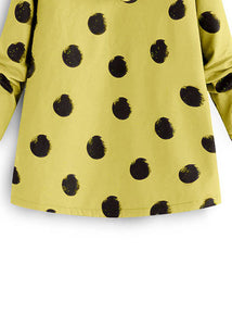 Fashion Yellow Hooded Dot Print Patchwork Warm Fleece Coats Fall