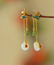 Load image into Gallery viewer, Fashion Yellow Overgild Jade Agate Auspicious Clouds Drop Earrings