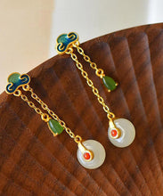 Load image into Gallery viewer, Fashion Yellow Overgild Jade Agate Auspicious Clouds Drop Earrings