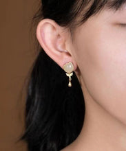 Load image into Gallery viewer, Fashion Yellow Sterlign Silver Inlaid Jade Leaf Drop Earrings