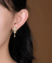 Load image into Gallery viewer, Fashion Yellow Sterlign Silver Inlaid Jade Leaf Drop Earrings