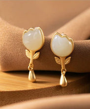 Load image into Gallery viewer, Fashion Yellow Sterlign Silver Inlaid Jade Leaf Drop Earrings