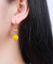 Load image into Gallery viewer, Fashion Yellow Sterling Silver Overgild Beeswax Agate Drop Earrings