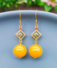 Load image into Gallery viewer, Fashion Yellow Sterling Silver Overgild Beeswax Agate Drop Earrings