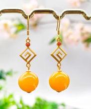 Load image into Gallery viewer, Fashion Yellow Sterling Silver Overgild Beeswax Agate Drop Earrings